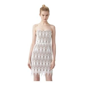 Aijek NEW Strapless Peach Crochet Lace Mini Dress Formal Wedding Coquette Party